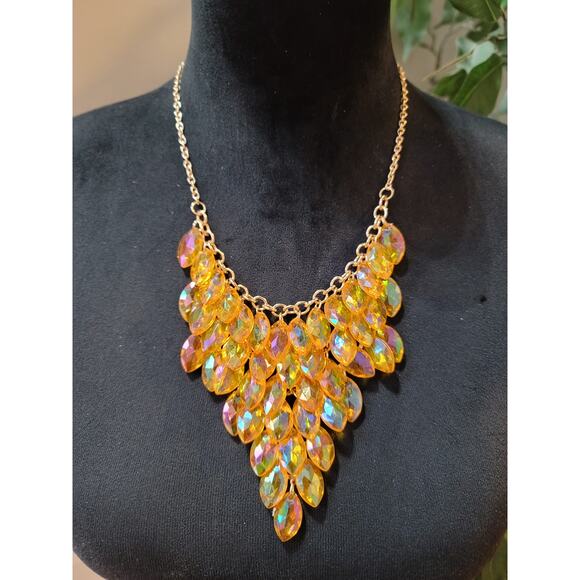 Gold Tone Crystal Leaf Bib Necklace Earrings Set Statement Jewelry Women Gifts - Picture 2 of 9